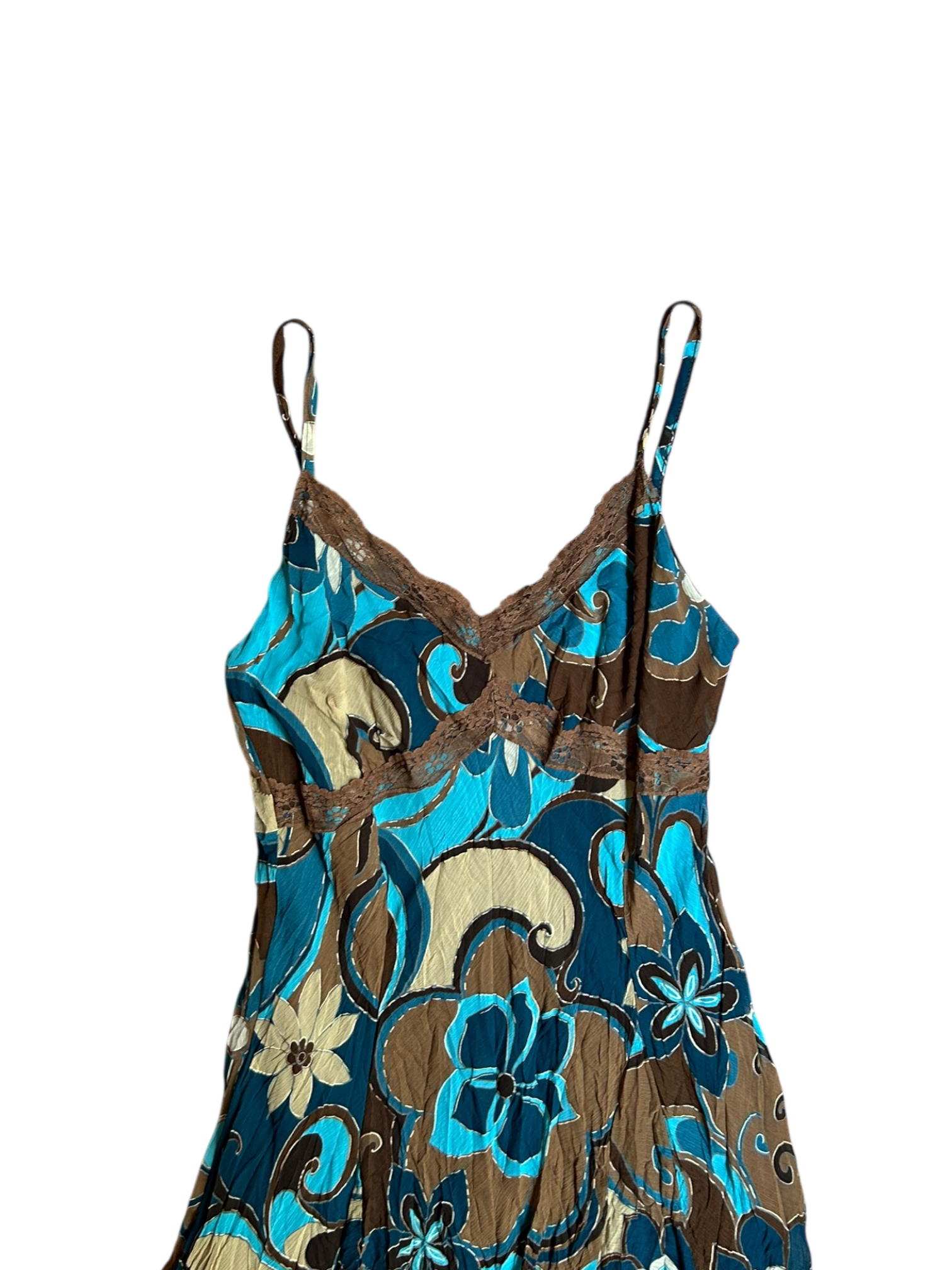 vestido café con azul