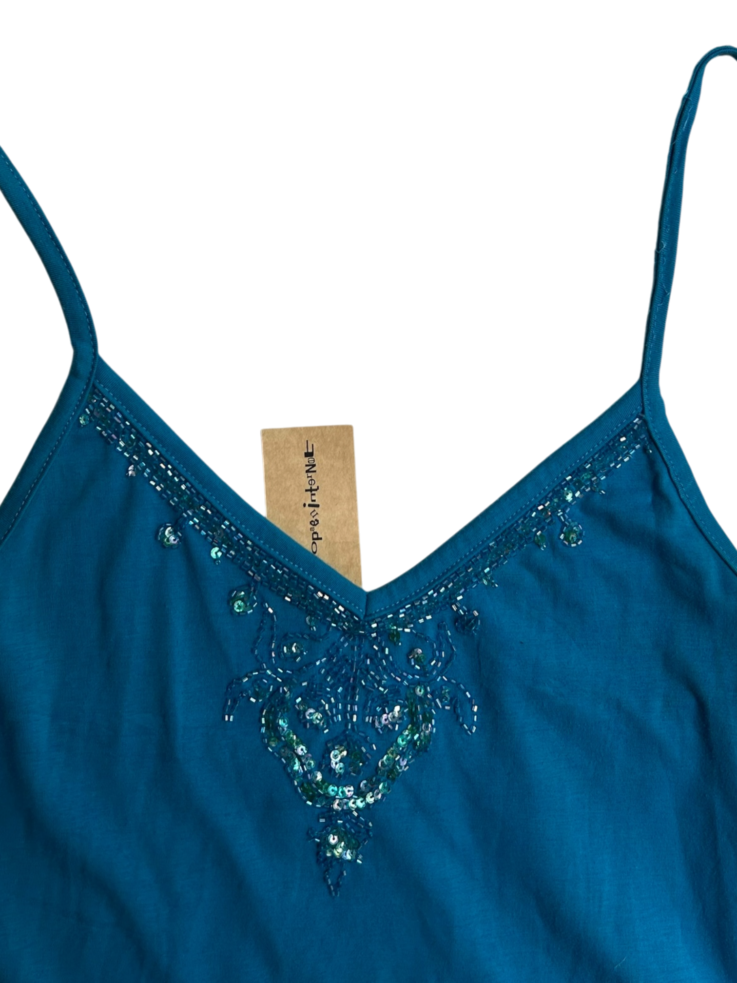 top azul con brillos