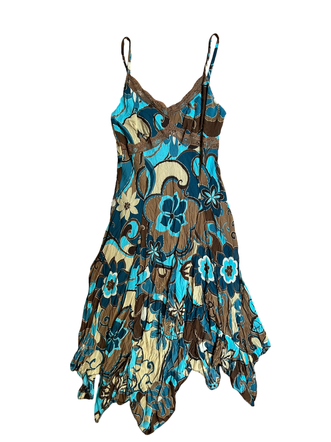 vestido café con azul