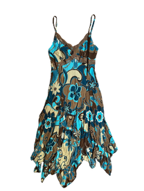 vestido café con azul