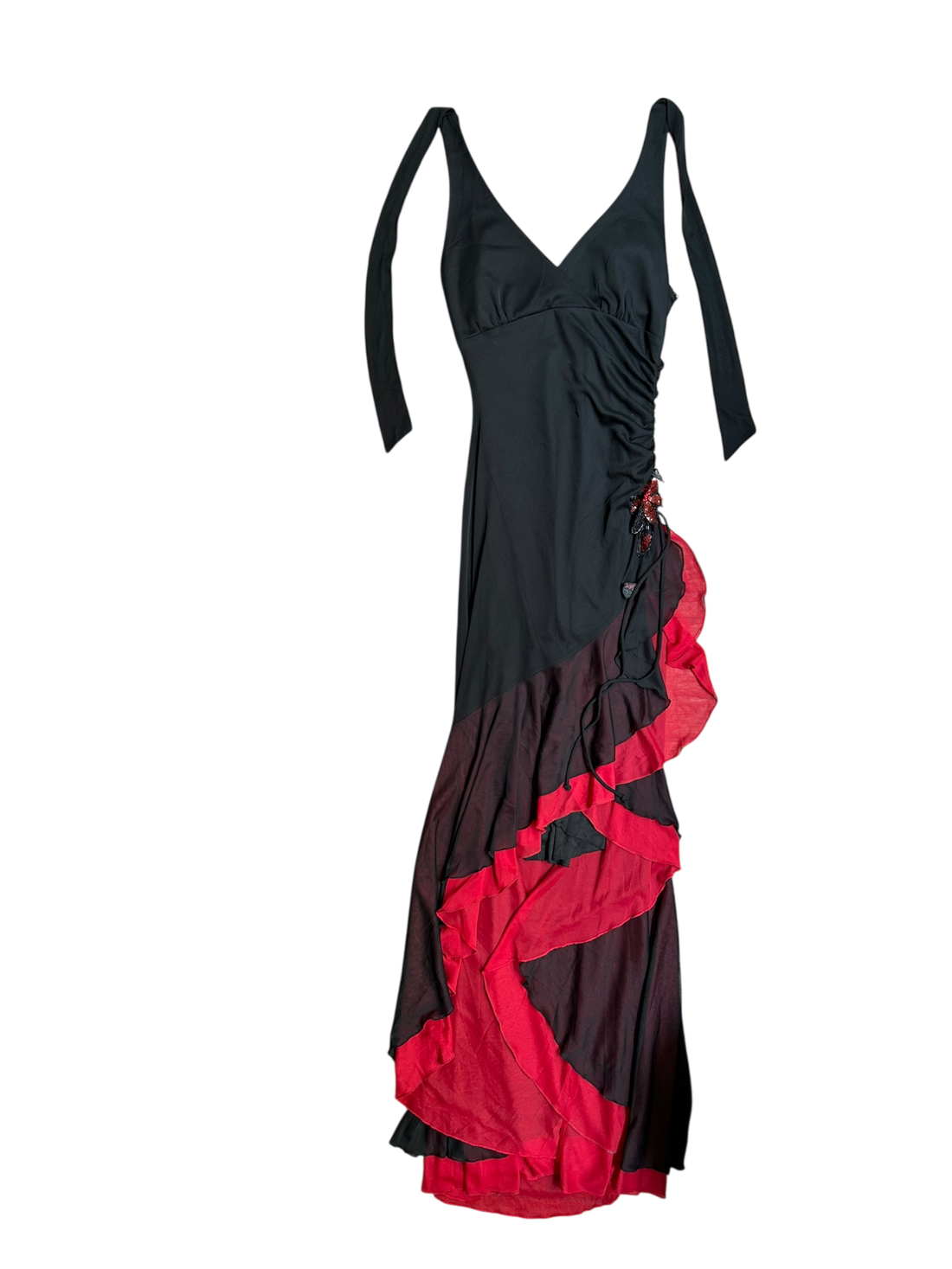 vestido largo negro rojo