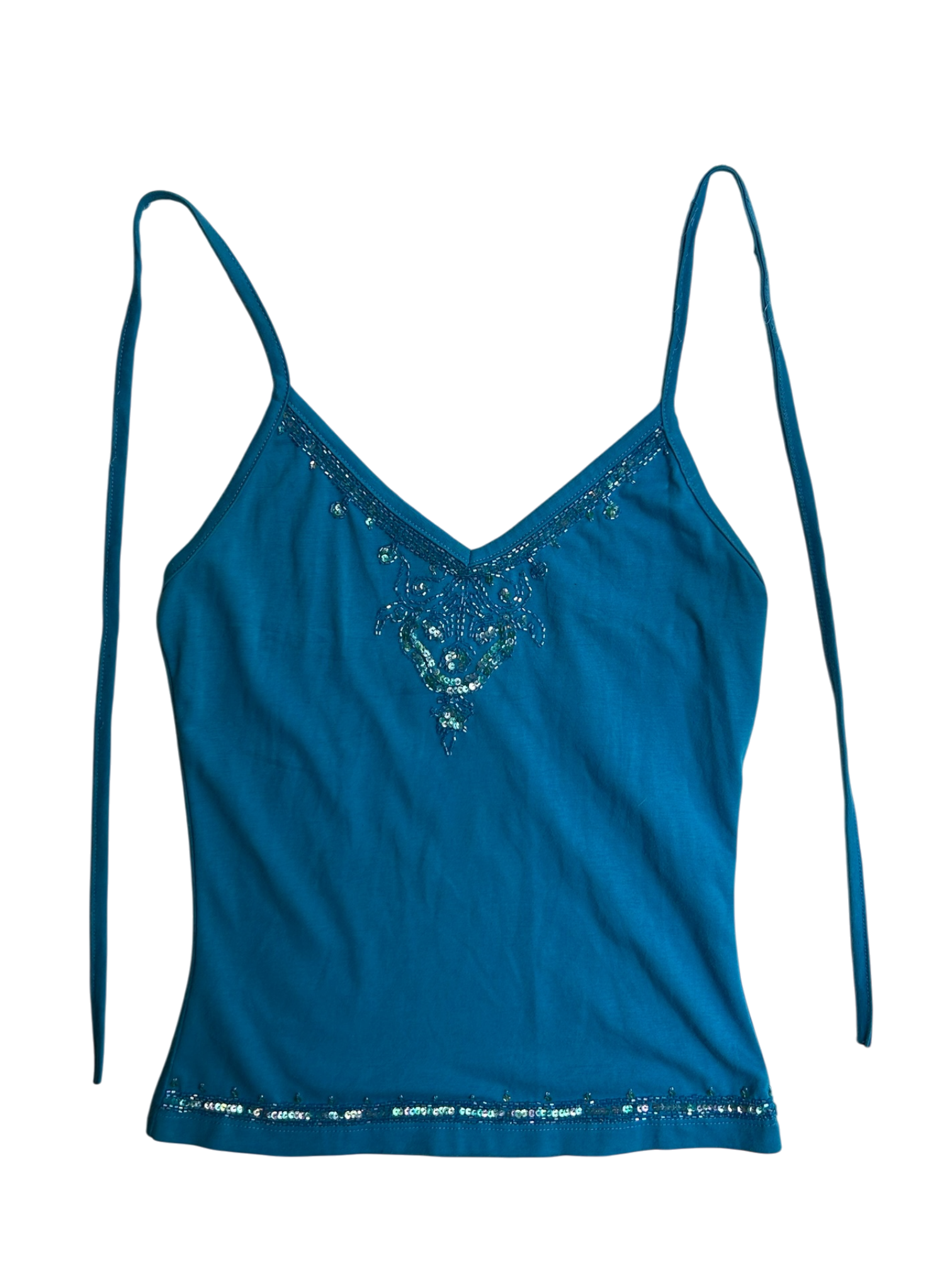 top azul con brillos